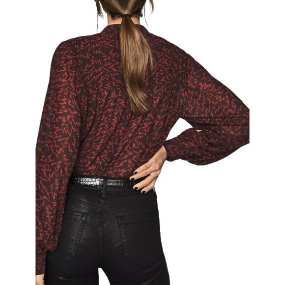 REISS Pippa Zig Zag Ruffle Blouse Top Womens US 0 UK 4 Red Long Sleeve $240 NWT - Picture 2 of 10